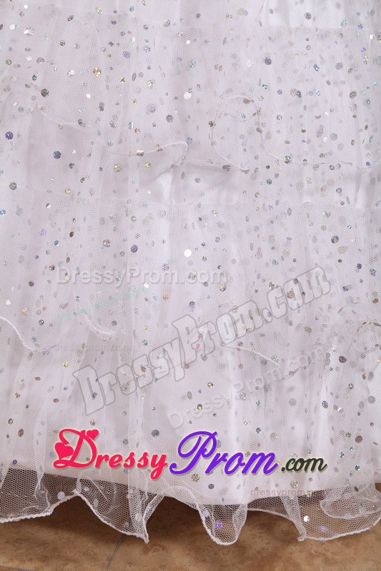 White Beaded Strapless Sweet 15 Dresses with Layered Ruffles