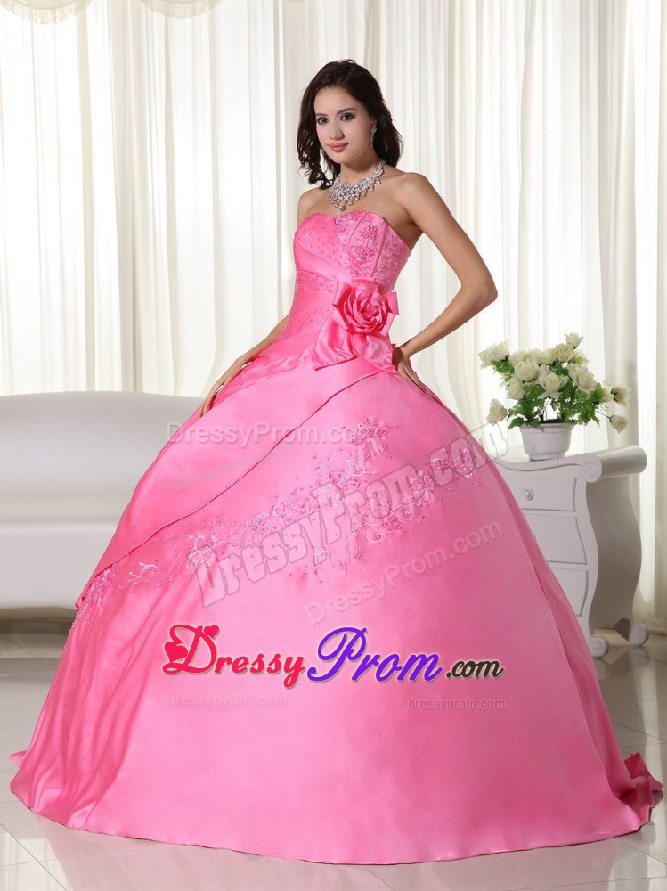 Pink Sweetheart Sequins and Embroidery Quinceanera Dress