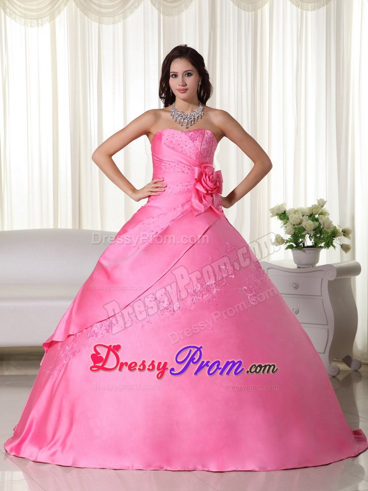 Pink Sweetheart Sequins and Embroidery Quinceanera Dress