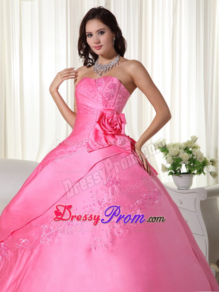 Pink Sweetheart Sequins and Embroidery Quinceanera Dress