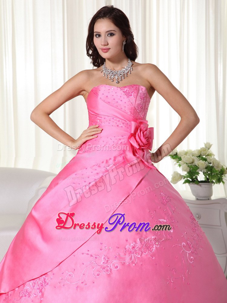 Pink Sweetheart Sequins and Embroidery Quinceanera Dress