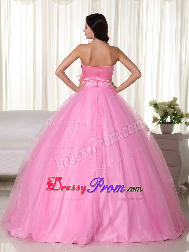 Ruched Beading Sweetheart Pink Quinceanera Gowns