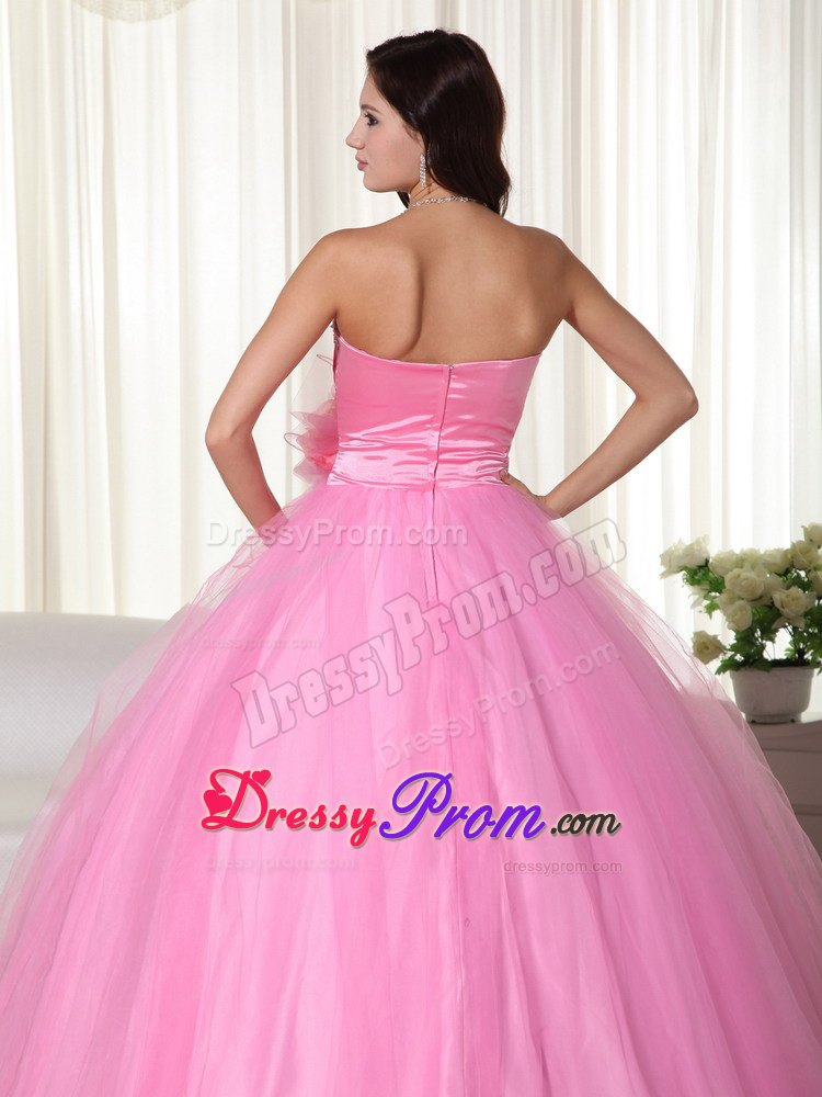 Ruched Beading Sweetheart Pink Quinceanera Gowns