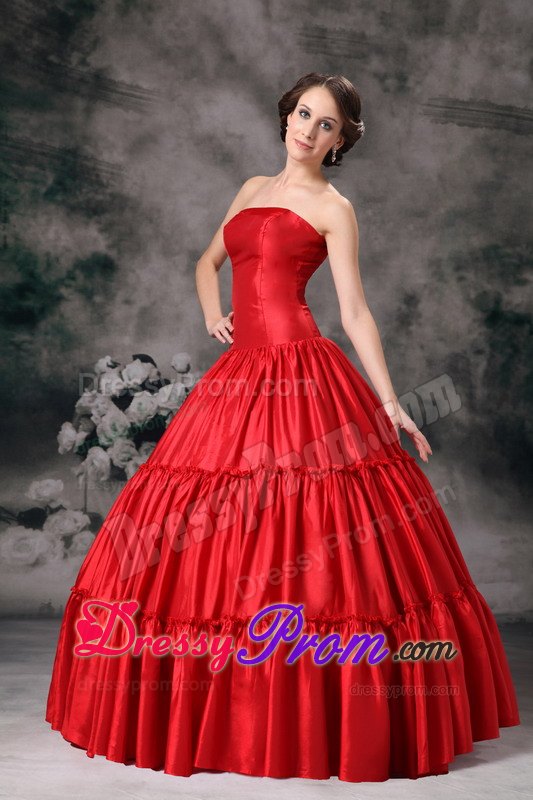 Strapless Red Ball Gown Ruched Sweet Sixteen Quinceanera Dresses