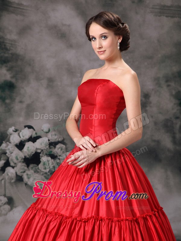 Strapless Red Ball Gown Ruched Sweet Sixteen Quinceanera Dresses