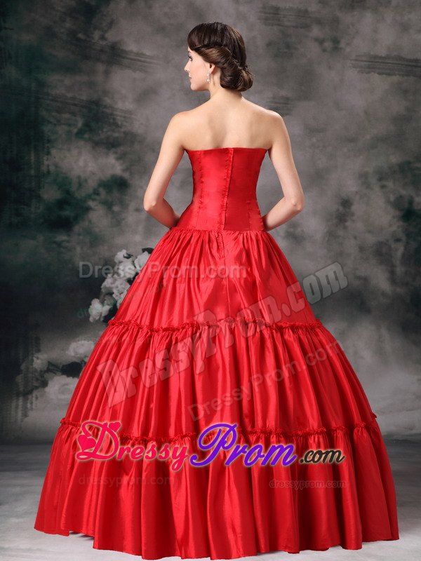 Strapless Red Ball Gown Ruched Sweet Sixteen Quinceanera Dresses