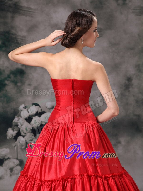 Strapless Red Ball Gown Ruched Sweet Sixteen Quinceanera Dresses