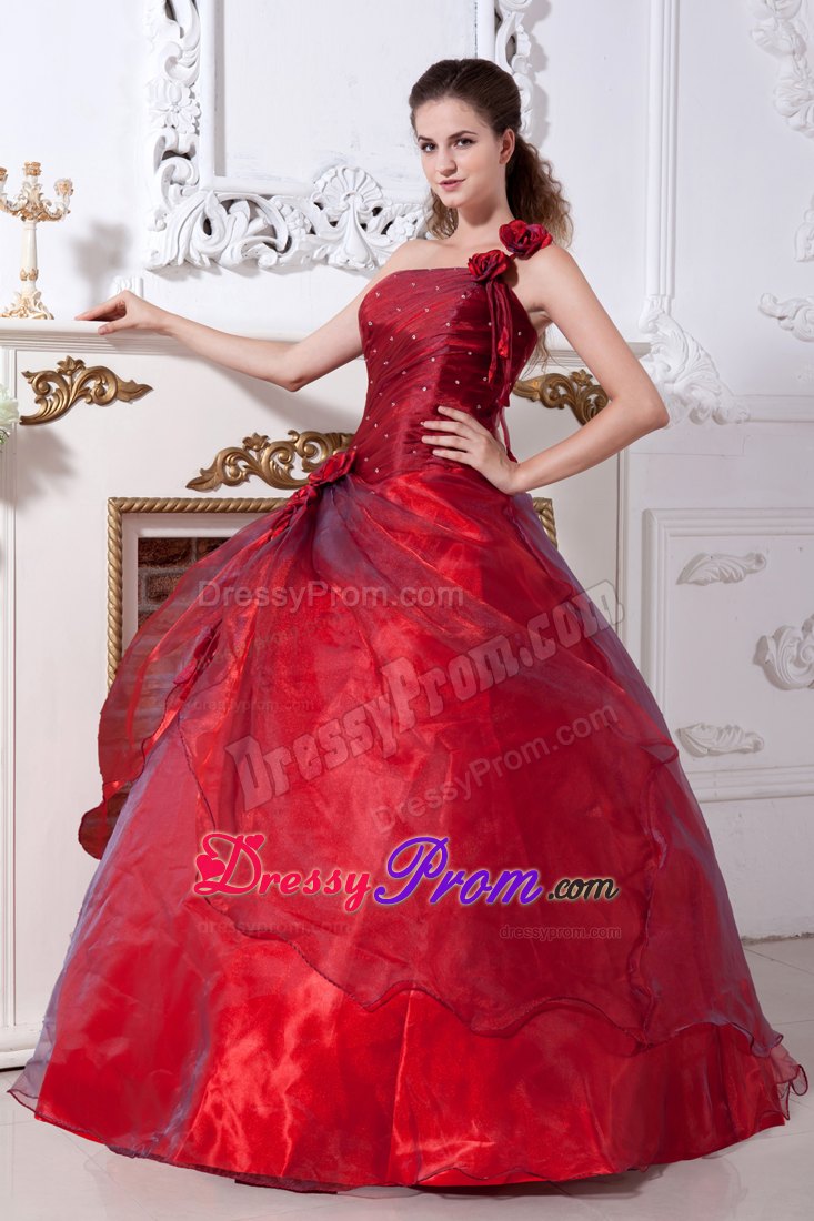 Strapless One Shoulder Wine Red Quinceanera Dresses