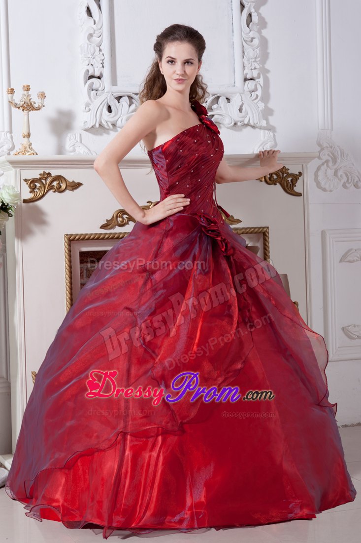 Strapless One Shoulder Wine Red Quinceanera Dresses