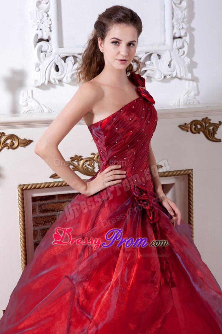 Strapless One Shoulder Wine Red Quinceanera Dresses