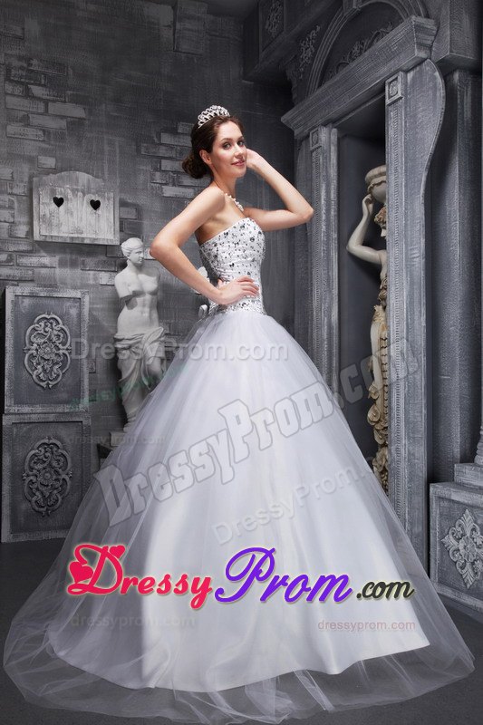 Princess Sweetheart Beading White Dress For Quinceanera