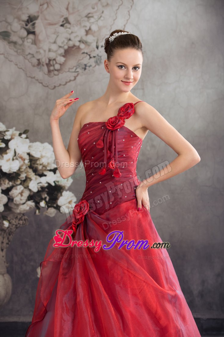 Floral Single shoulder A-line Red Sweet Sixteen Dresses