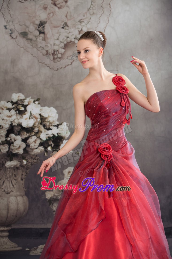 Floral Single shoulder A-line Red Sweet Sixteen Dresses