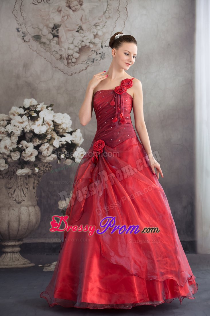 Floral Single shoulder A-line Red Sweet Sixteen Dresses