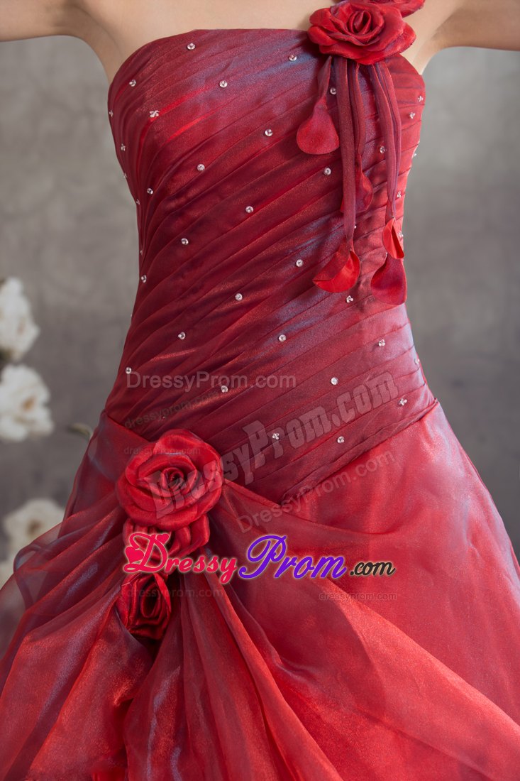 Floral Single shoulder A-line Red Sweet Sixteen Dresses