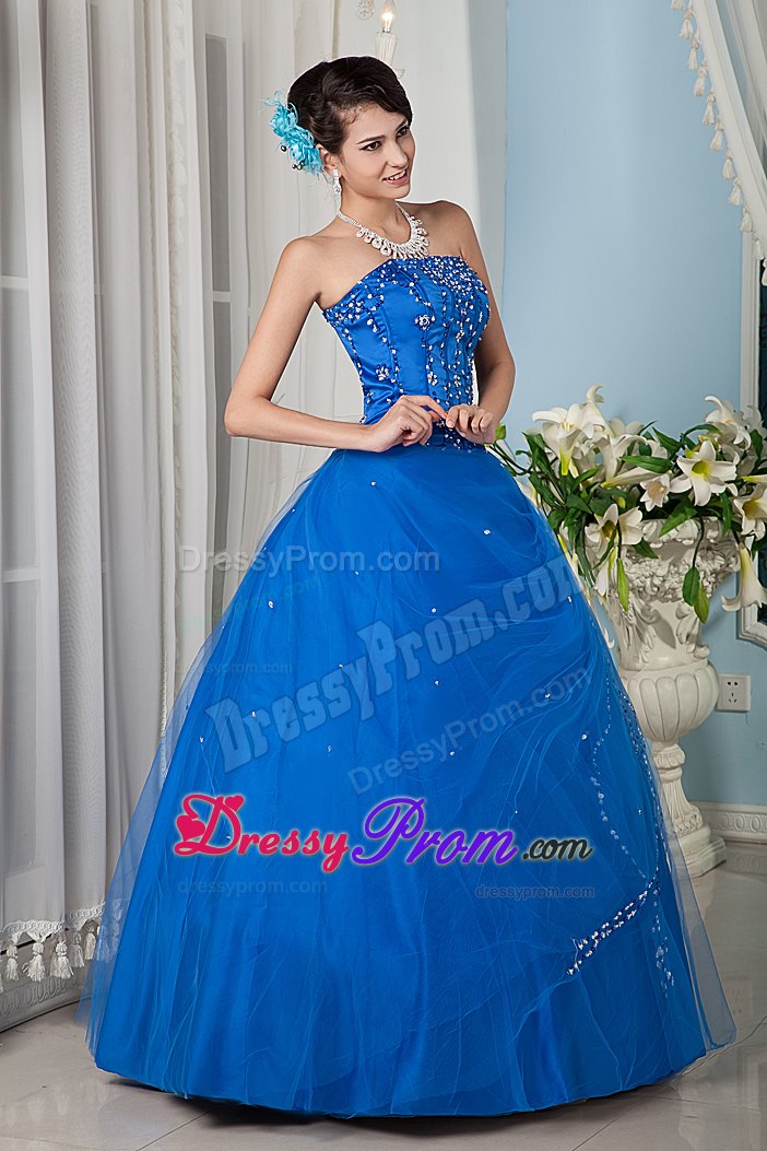 A-line Strapless Sequin Sea Blue Dress For Quinceanera