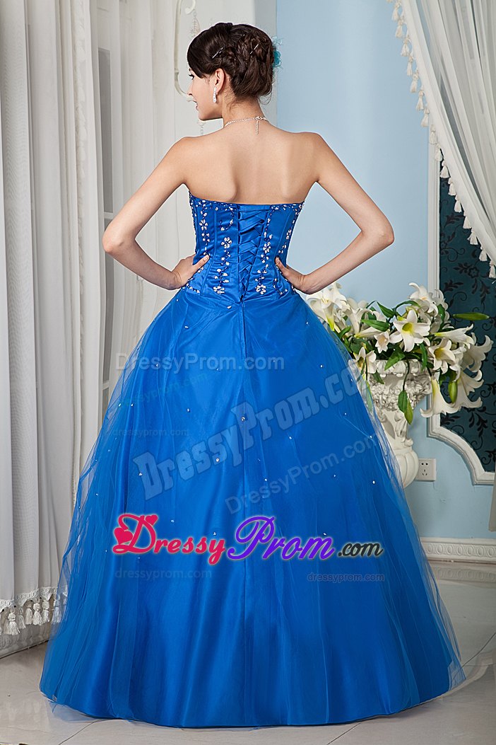 A-line Strapless Sequin Sea Blue Dress For Quinceanera