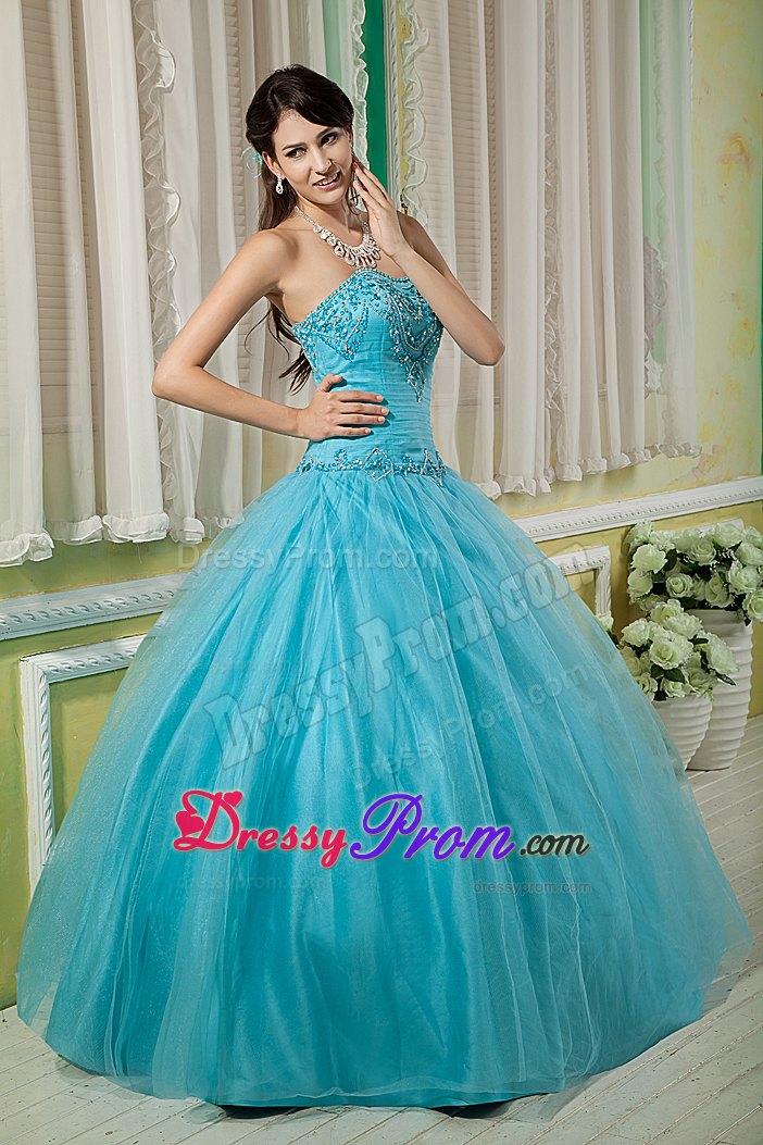 Sweetheart Floor-length Beading Aqua Blue Quinceanera Dress