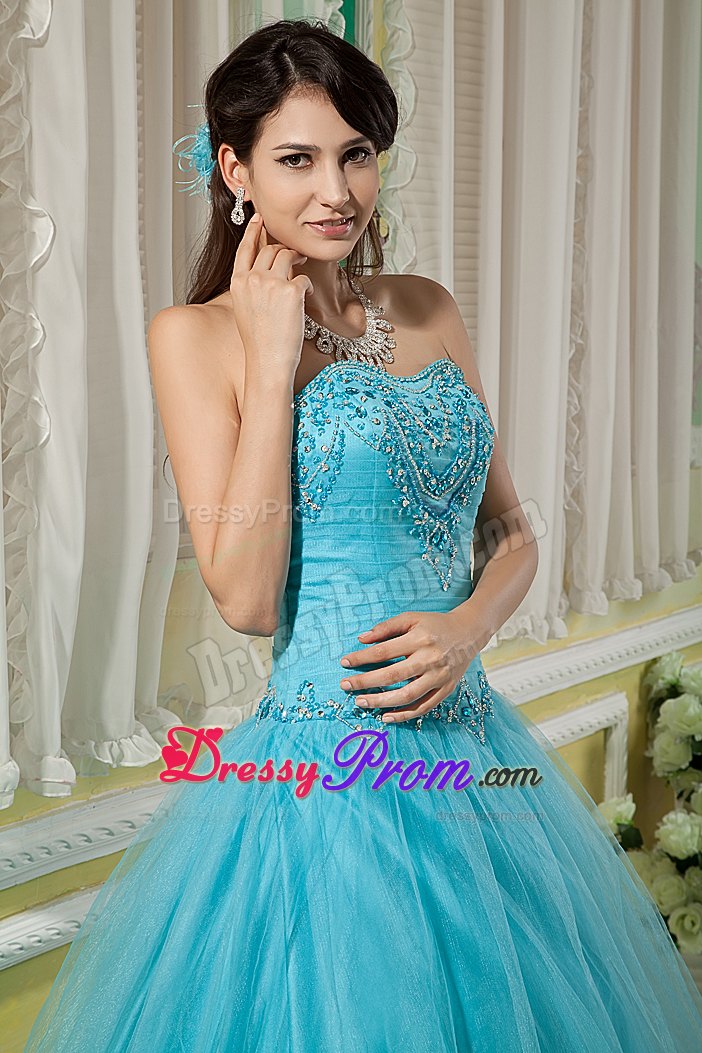 Sweetheart Floor-length Beading Aqua Blue Quinceanera Dress