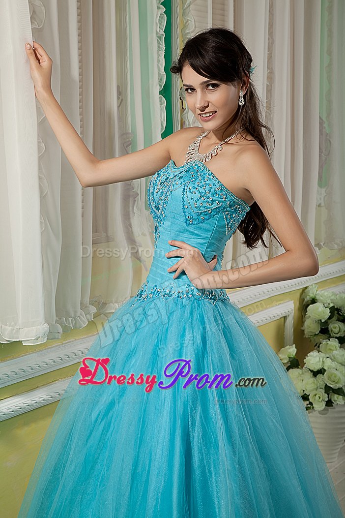 Sweetheart Floor-length Beading Aqua Blue Quinceanera Dress