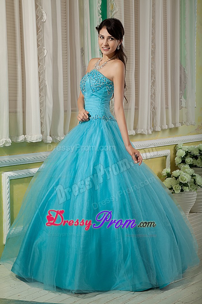 Sweetheart Floor-length Beading Aqua Blue Quinceanera Dress