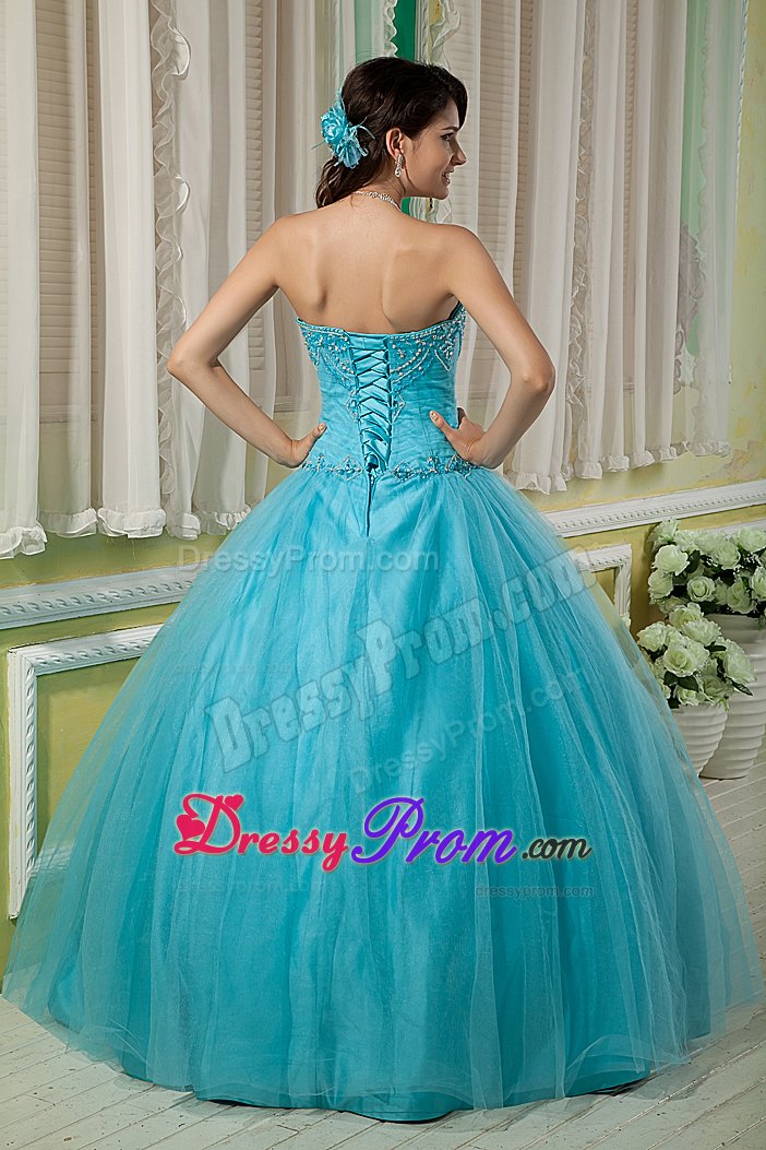 Sweetheart Floor-length Beading Aqua Blue Quinceanera Dress