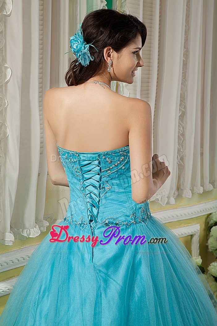 Sweetheart Floor-length Beading Aqua Blue Quinceanera Dress