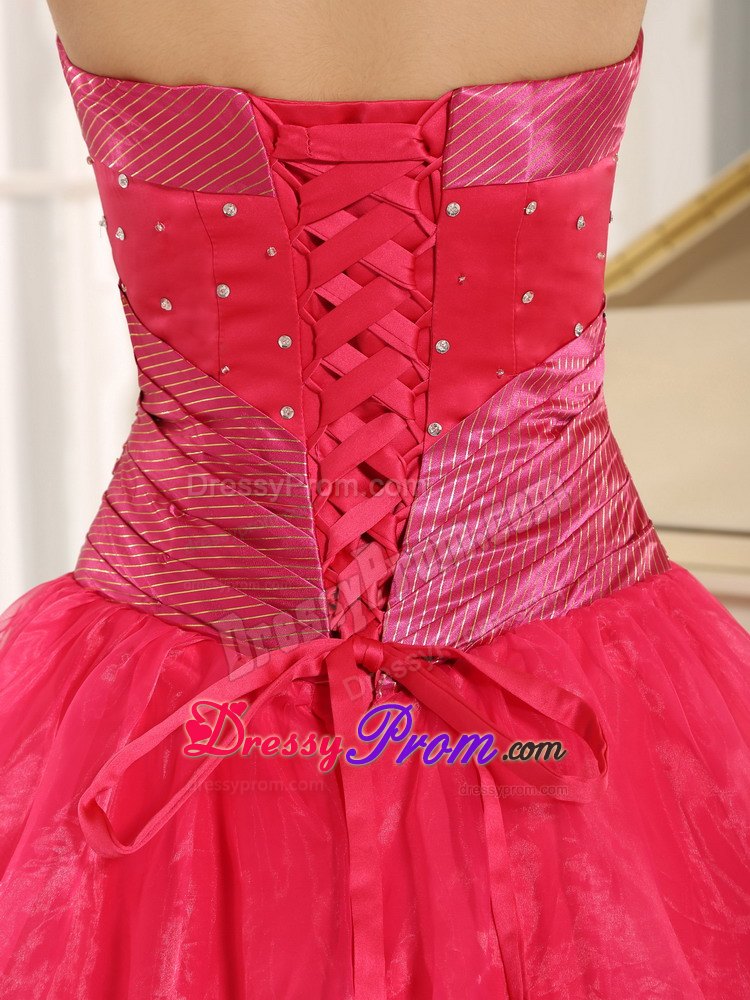 Beaded Strapless Rose Pink Quinceanera Gowns With Sash