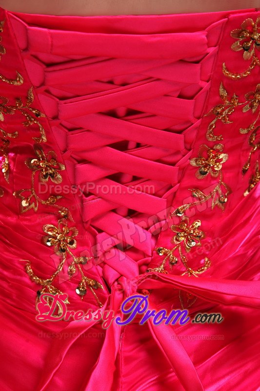 Red Strapless Quinceanera Dress with Appliqiues and Pick-ups