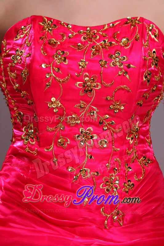 Red Strapless Quinceanera Dress with Appliqiues and Pick-ups