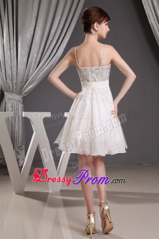 Spaghetti Straps White Organza Dress for Prom Queen with Beading