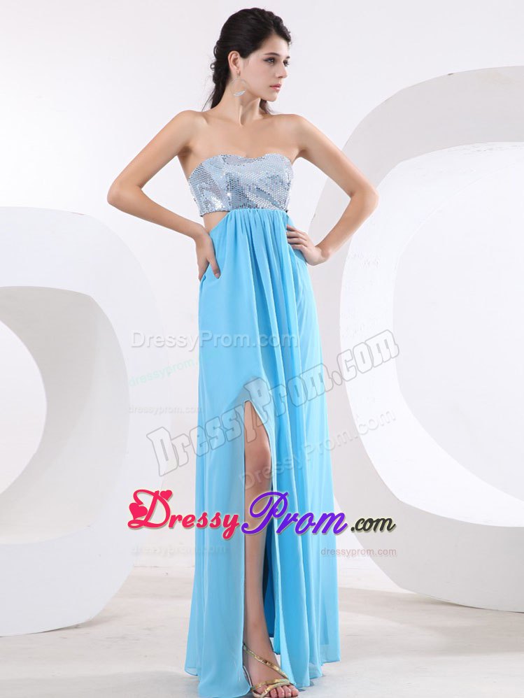 Sexy Aqua Blue Dress for Prom Queen with Sequins and High Slit