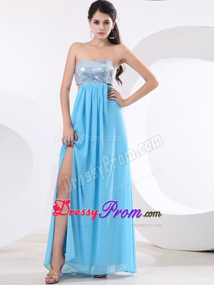 Sexy Aqua Blue Dress for Prom Queen with Sequins and High Slit