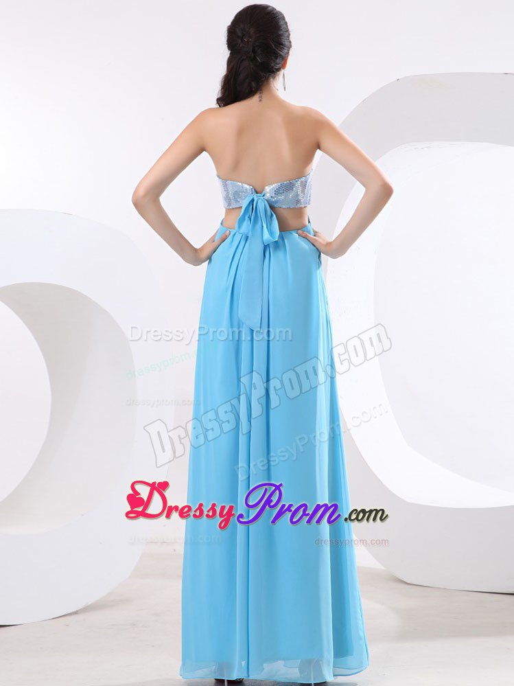 Sexy Aqua Blue Dress for Prom Queen with Sequins and High Slit