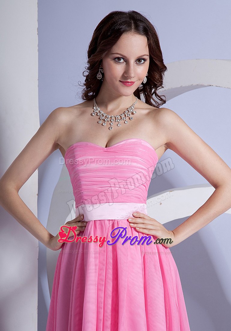 Rose Pink High-low Chiffon Dresses for Prom Queen with Sashes