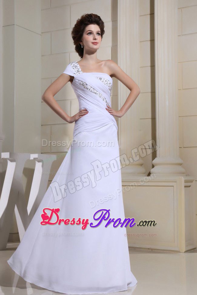 Beaded One Shoulder White Dress for Prom Queen of Floor Length