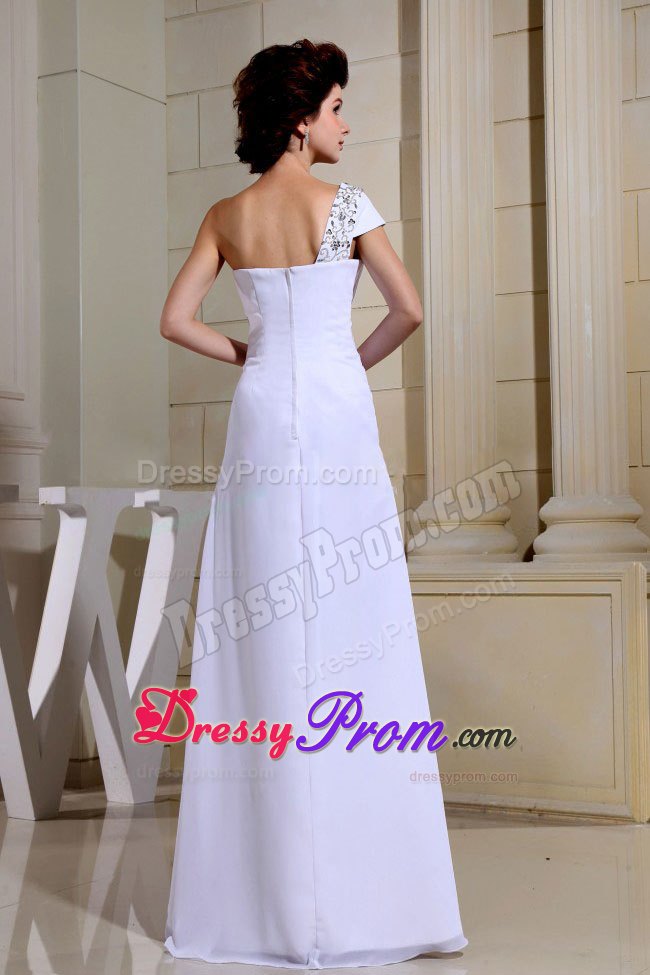 Beaded One Shoulder White Dress for Prom Queen of Floor Length