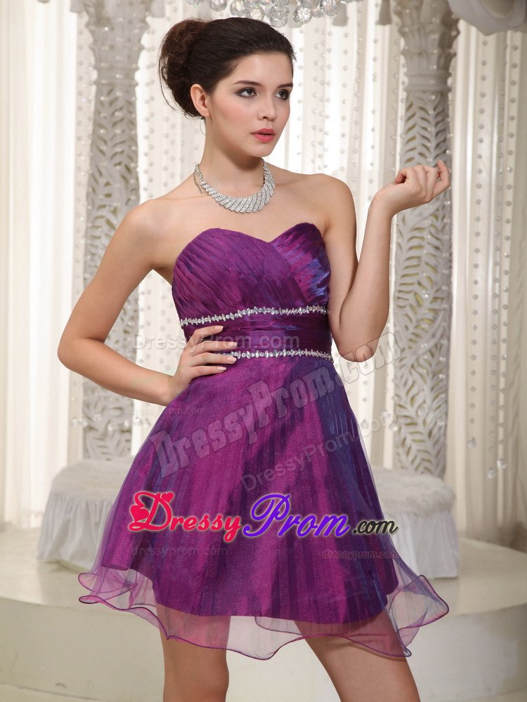 A-line Sweetheart Beading Mini Purple Prom Attire to Made in Organza