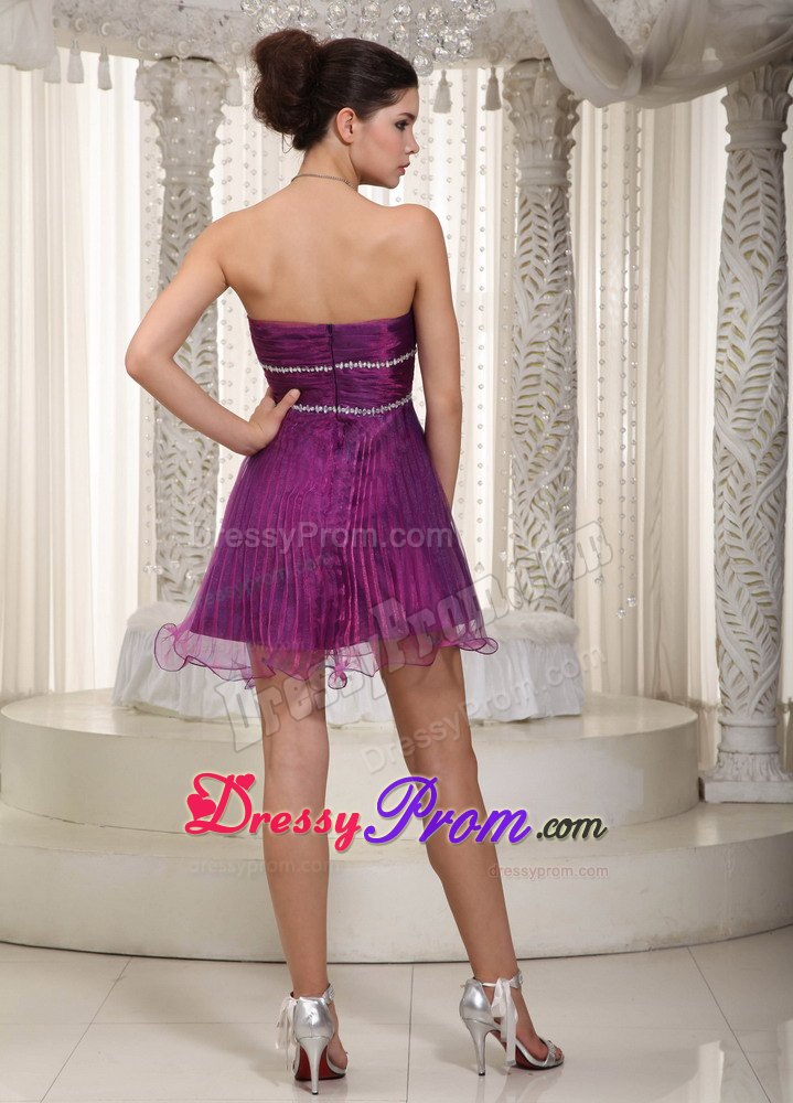A-line Sweetheart Beading Mini Purple Prom Attire to Made in Organza