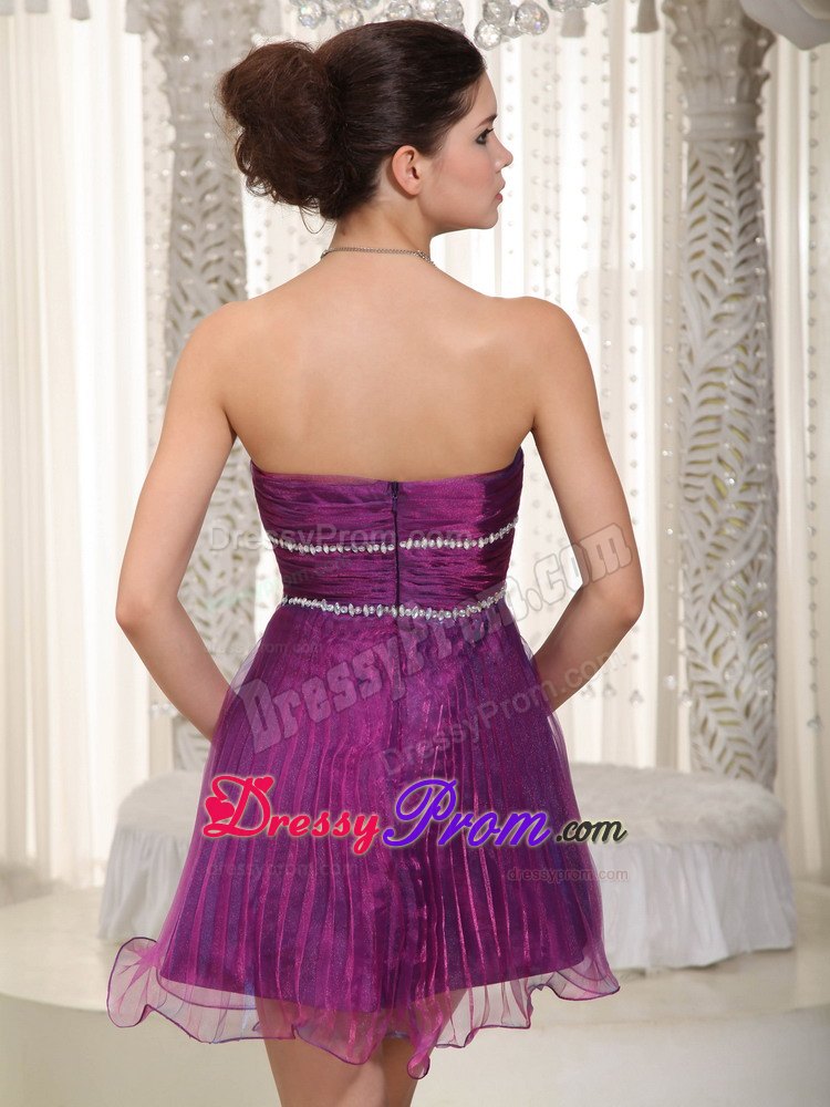 A-line Sweetheart Beading Mini Purple Prom Attire to Made in Organza