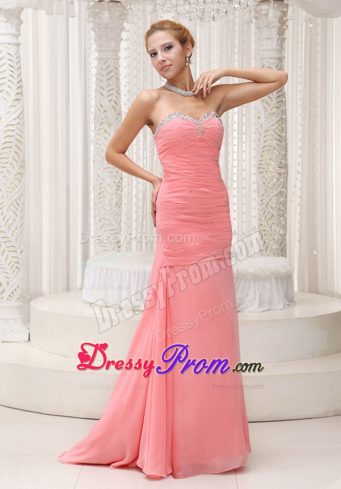 Beaded Decorated Prom Mother of the Bride Dress in Watermelon Red