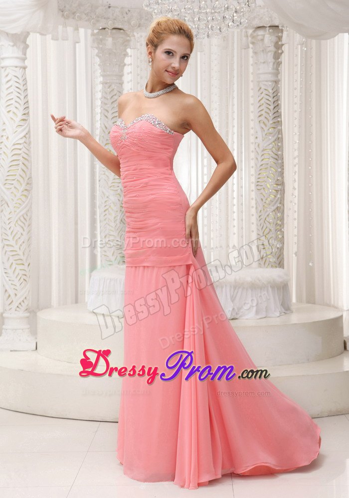Beaded Decorated Prom Mother of the Bride Dress in Watermelon Red
