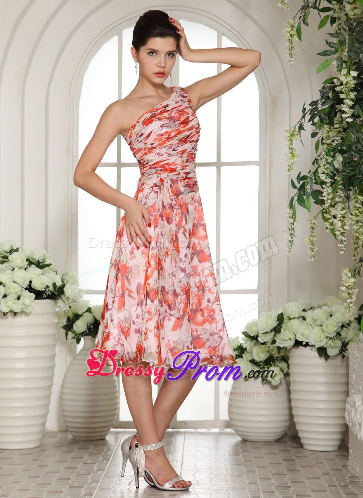 Colorful Printing Fabric for One Shoulder Prom Homecoming Dress