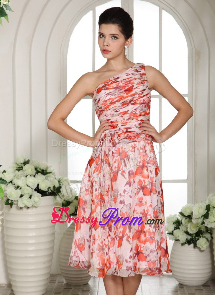 Colorful Printing Fabric for One Shoulder Prom Homecoming Dress