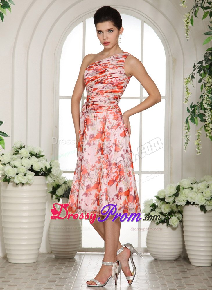 Colorful Printing Fabric for One Shoulder Prom Homecoming Dress
