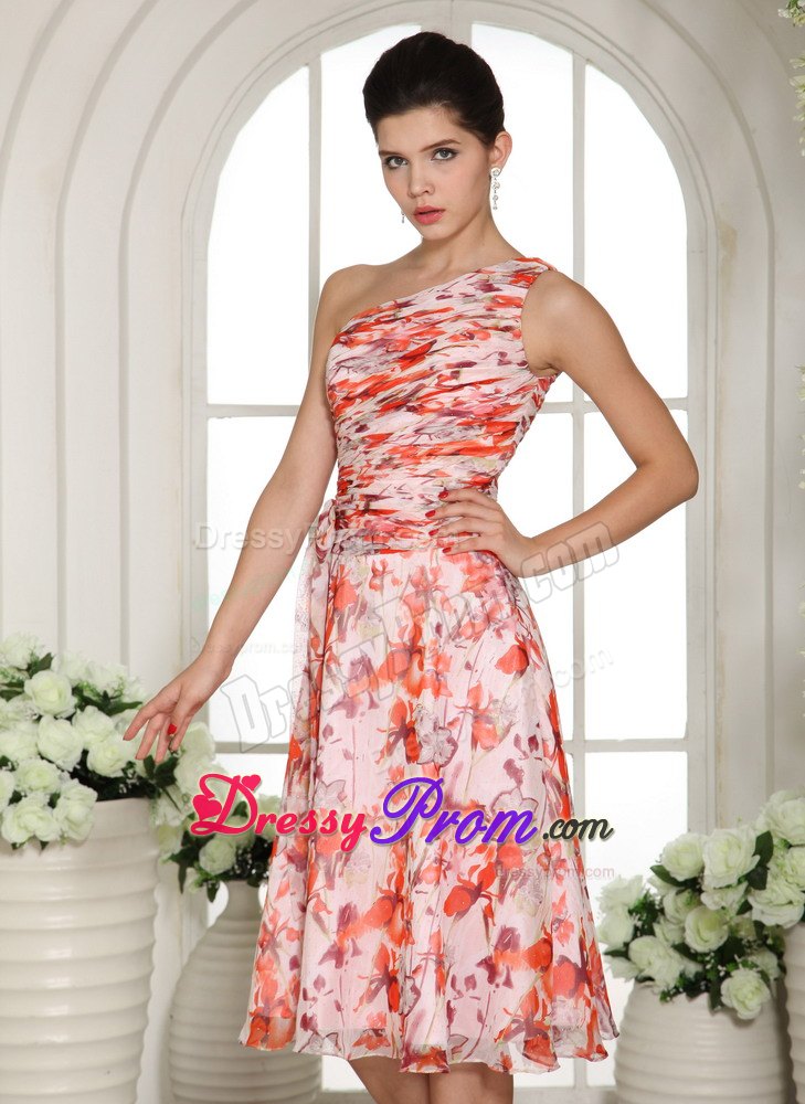 Colorful Printing Fabric for One Shoulder Prom Homecoming Dress
