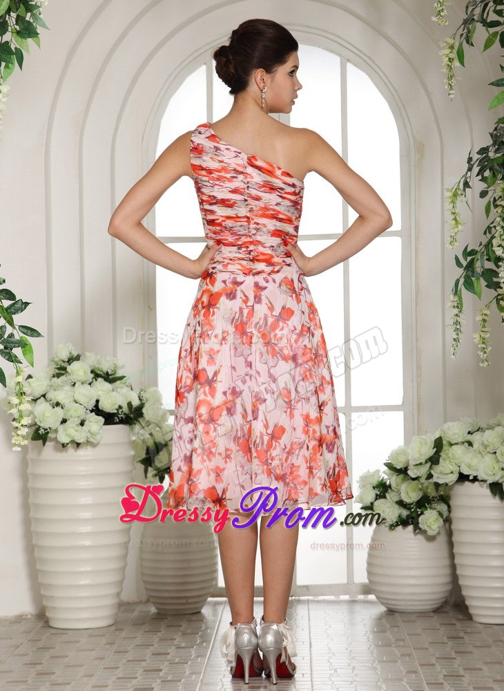 Colorful Printing Fabric for One Shoulder Prom Homecoming Dress