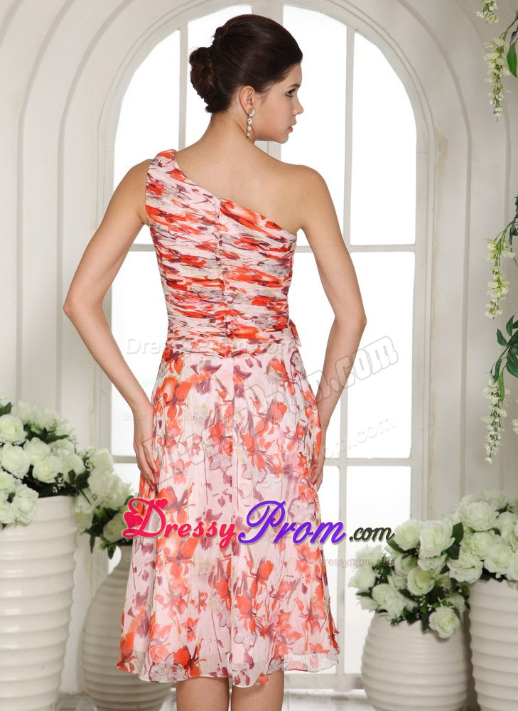 Colorful Printing Fabric for One Shoulder Prom Homecoming Dress