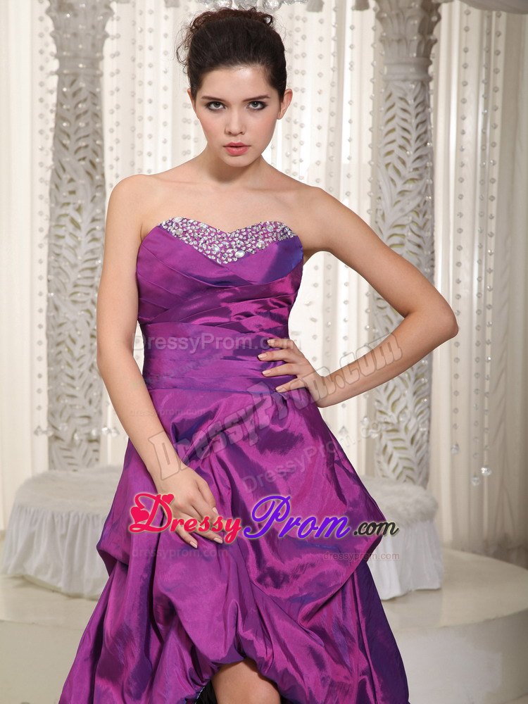 Fuchsia High-low Taffeta and Zebra Beading Prom Evening Dress