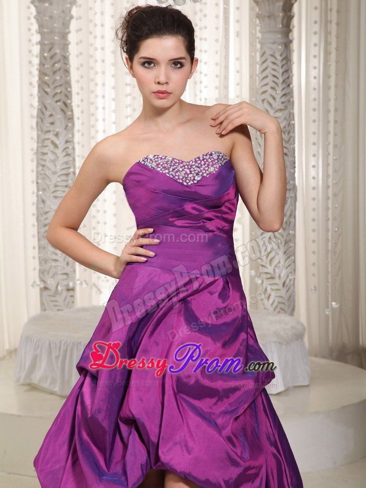 Fuchsia High-low Taffeta and Zebra Beading Prom Evening Dress